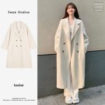 Women's Cream Woolen Double Breasted Coat — Hepburn Style - Image 2