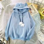 Women Fleece Embroidered Hoodie — Light Blue Loose Fit - Image 4