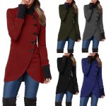 Women's Asymmetric Button Jacket – Winter Long Sleeve Coat in Multi Color - Image 2