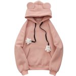 Women Fleece Embroidered Hoodie — Light Blue Loose Fit - Image 2