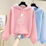 Women Hoodie with Heart Hand Print — Loose Fit Fleece Sweatshirt - Image 4