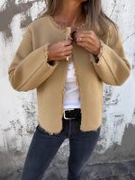 Women Khaki Woolen Crewneck Jacket – Warm Long Sleeve Casual Wool Coat for Winter Pakistan - Image 4