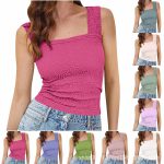 Women Jacquard Square Neck Sleeveless Top — Multi Color Elastic Fit