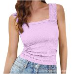 Women Jacquard Square Neck Sleeveless Top — Multi Color Elastic Fit - Image 2