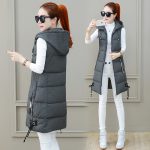 Women's Black Mid-Length Down Vest – Hooded Slim Fit Winter Vest with Drawstring - Image 4