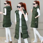 Women's Black Mid-Length Down Vest – Hooded Slim Fit Winter Vest with Drawstring - Image 3