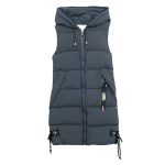 Women's Black Mid-Length Down Vest – Hooded Slim Fit Winter Vest with Drawstring - Image 2