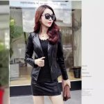 Women PU Leather Jacket — Korean Style Slim Fit Black