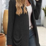 Dark Gray Loose Long Sleeve Cardigan for Women