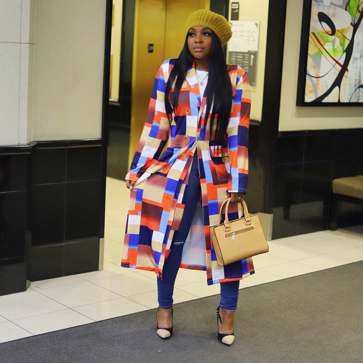 img (3) Women Plus Size Plaid Trench Coat — Autumn Double-Breasted Coat - Image 1