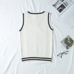 Women V-Neck Knitted School Vest – Classic Sleeveless Sweater in White and Navy