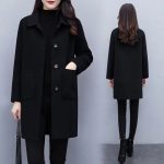 Women's Black Wool Coat — Loose Fit Plus Size Winter Coat - Image 2