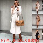 Women Woolen Belted Coat – Elegant V-Neck Wool Coat in White, Camel, Black - Image 2
