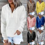 Women Zipper Hoodie — Waffle Texture Casual Home Wear