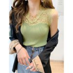 Women Lace Camisole Slim Fit White Knitted Top - Image 2