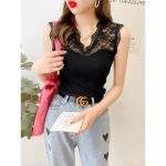 Women Lace Camisole Slim Fit White Knitted Top - Image 3