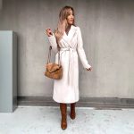 Women Woolen Belted Coat – Elegant V-Neck Wool Coat in White, Camel, Black