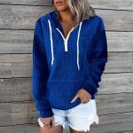 Women Zipper Hoodie — Waffle Texture Casual Home Wear - Image 4