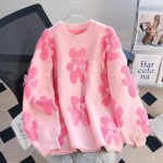 Winter Korean Style Floral Knit Pullover for Women - Image 5