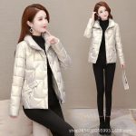 Silver Gray Korean Style Puffer Jacket for Women — Short Cotton Padded Coat - Image 3