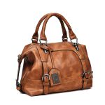 Women's Vintage Waxed Leather Boston Satchel – Shoulder Crossbody Bag - Image 3