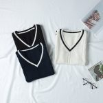 British Style V-Neck Knitted Vest — White Navy School Uniform Vest - Image 2