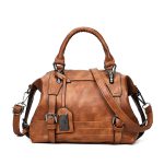 Women's Vintage Waxed Leather Boston Satchel – Shoulder Crossbody Bag - Image 9