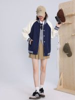 Women's Cream Blue Baseball Jacket — Button Front Varsity Style - Image 3