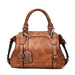 Women's Vintage Waxed Leather Boston Satchel – Shoulder Crossbody Bag - Image 11