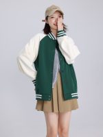 Women's Cream Blue Baseball Jacket — Button Front Varsity Style - Image 4