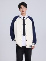 Women's Cream Blue Baseball Jacket — Button Front Varsity Style - Image 5