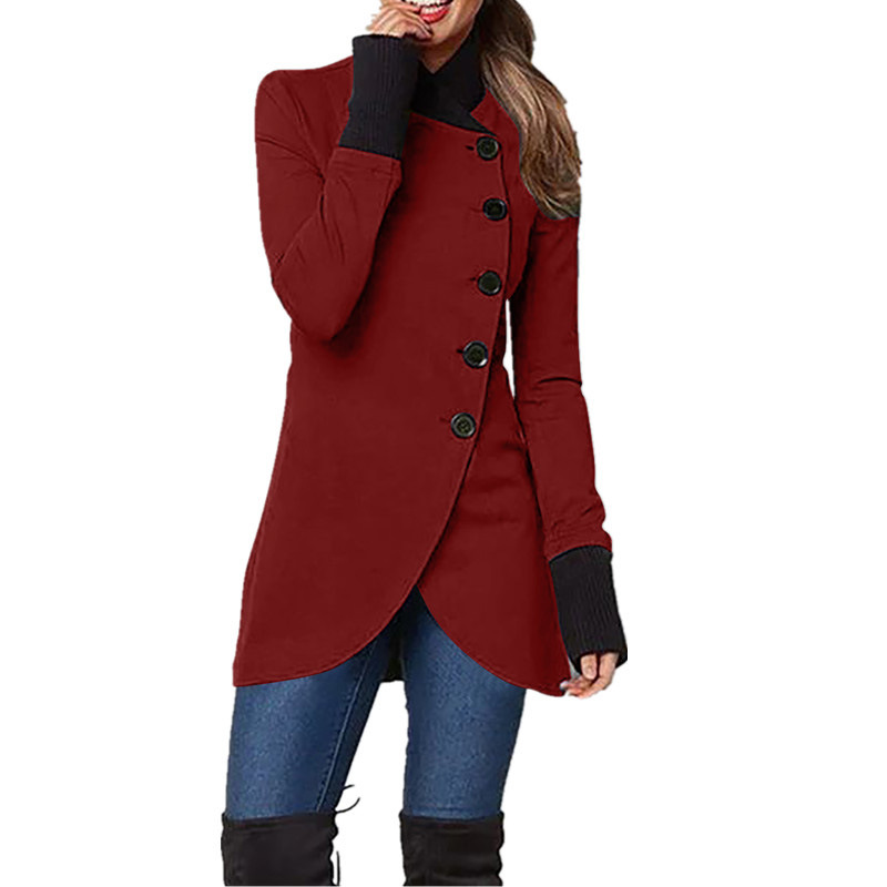 img (7) Women's Asymmetric Button Jacket — Winter Multi Color Coat - Image 1