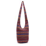 Red Printed Linen Shoulder Handbag for Women