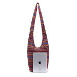 Red Printed Linen Shoulder Handbag for Women - Image 3