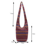 Red Printed Linen Shoulder Handbag for Women - Image 5