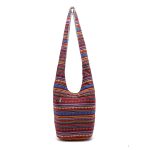 Red Printed Linen Shoulder Handbag for Women - Image 6