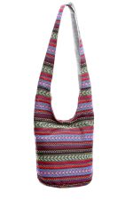 Red Printed Linen Shoulder Handbag for Women - Image 7