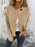 Women Khaki Woolen Crewneck Jacket – Warm Long Sleeve Casual Wool Coat for Winter Pakistan - Image 2