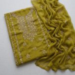Green Chiffon Hand Embroidered Unstitched Suit for Eid & Weddings