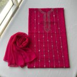 Pink Chiffon Embroidered Unstitched 2 Piece Suit for Women