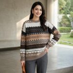 Women's Loose Knit Sweater — Winter Geometric Pattern Pullover