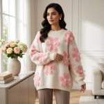 Winter Korean Style Floral Knit Pullover for Women