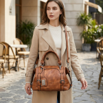 Women's Vintage Waxed Leather Boston Satchel – Shoulder Crossbody Bag