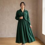 Green Linen 2Pcs Women's Party Dress Set