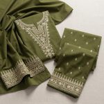 Green Embroidered Lawn Unstitched 2 Piece Suit for Weddings & Festivals