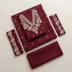Maroon Embroidered Lawn Shirt with Cotton Trouser Unstitched Suit - Image 2