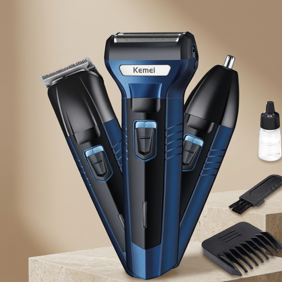 pakistan_719016 Kemel 3in1 Hair Trimmer Kit KM-633 Silver Blue - Image 1