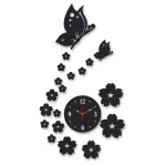 3d wall clock | Wall Clock With Wooden Butterflies  , Flowers  with light - Image 2