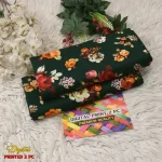 2 Pcs Women's Unstitched 3-D Block Printed Cotton Suit - Green - Image 2