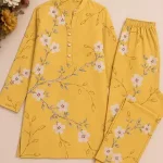 2 Pcs Women's Unstitched 3-D Block Printed Cotton Suit - Yellow